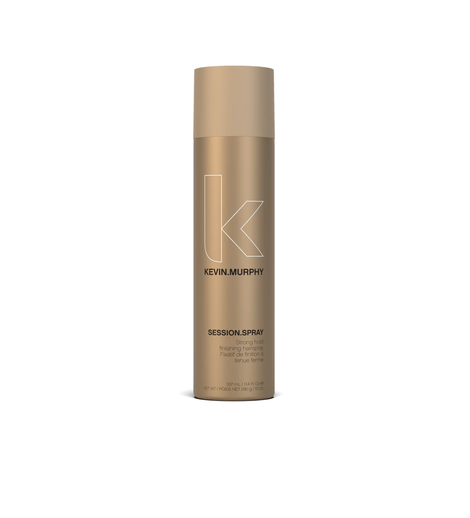 A can of **KEVIN.MURPHY SESSION.SPRAY**, a weightless, firm-hold hairspray designed to lock in styles with long-lasting control and humidity resistance. This fast-drying formula provides a brushable finish without flaking, ensuring hair stays in place while maintaining flexibility and movement.