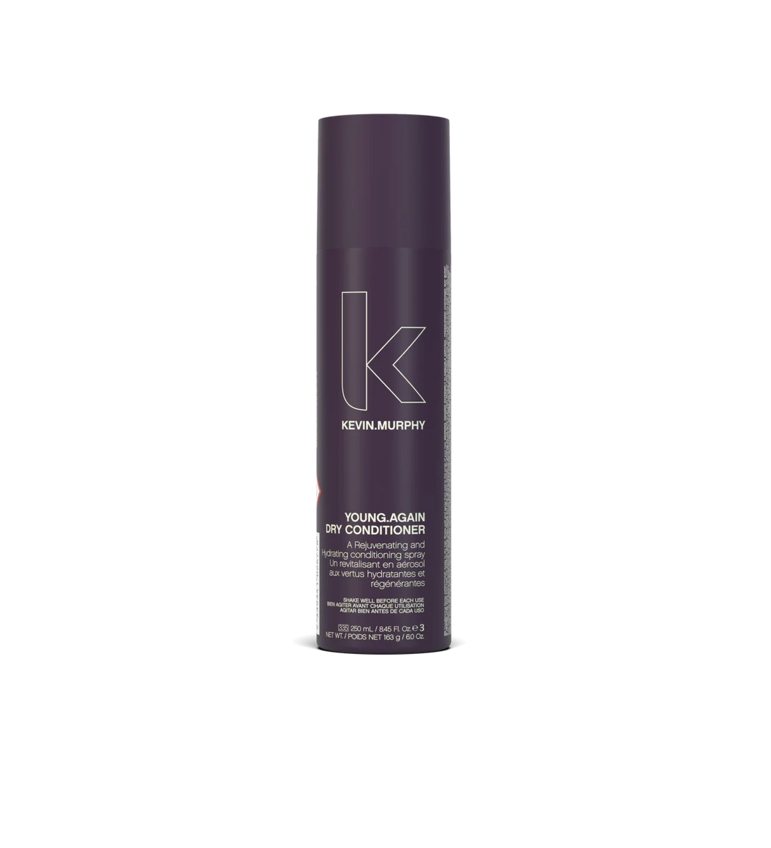 A bottle of **KEVIN.MURPHY YOUNG.AGAIN DRY CONDITIONER**, a lightweight, nourishing dry spray that instantly refreshes and softens hair between washes. Enriched with conditioning oils and antioxidants, it helps smooth frizz, add shine, and restore moisture without weighing hair down. Perfect for extending the life of your style while keeping hair touchably soft.