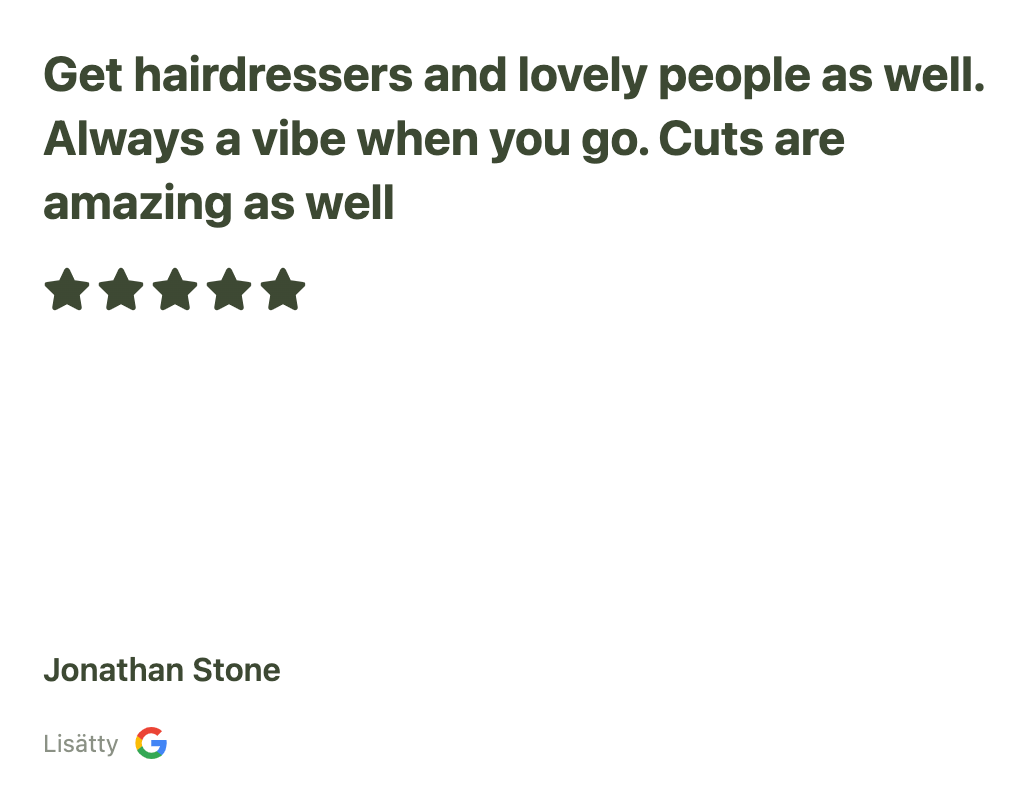 A screenshot of a glowing 5-star Google review for Neighbourhood Salon in Darlinghurst, praising the talented team, welcoming atmosphere, and premium hair care products like Kerastase and Kevin Murphy.