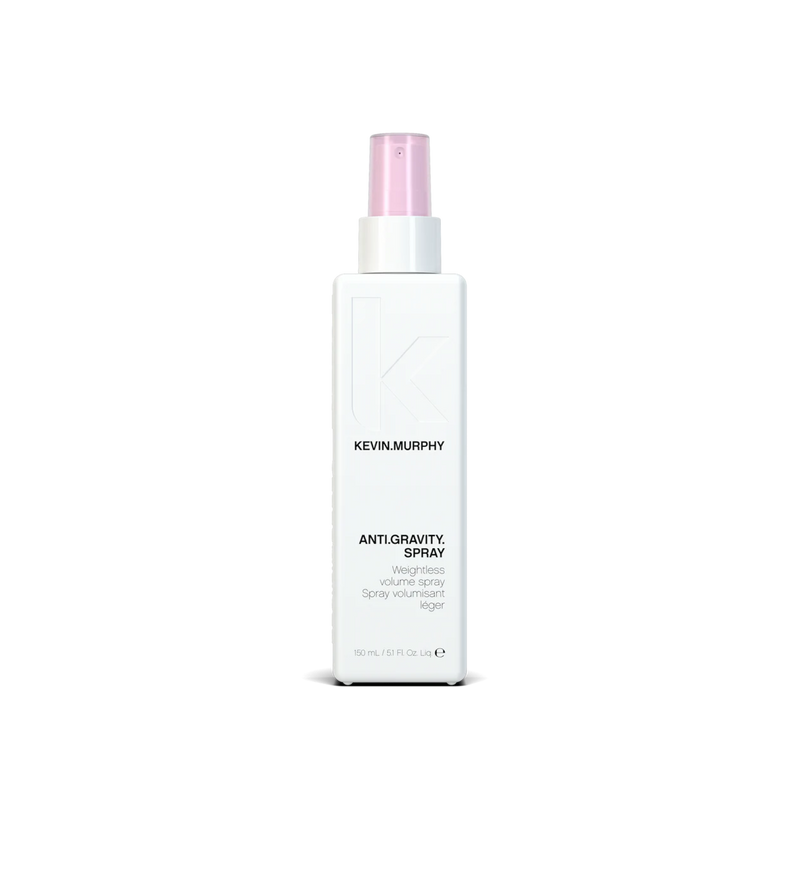 A bottle of **KEVIN.MURPHY ANTI.GRAVITY.SPRAY**, a lightweight, oil-free volumizing spray that adds lift, control, and shine. The sleek, matte lavender packaging reflects its weightless formula, perfect for creating long-lasting volume and frizz-free styles.