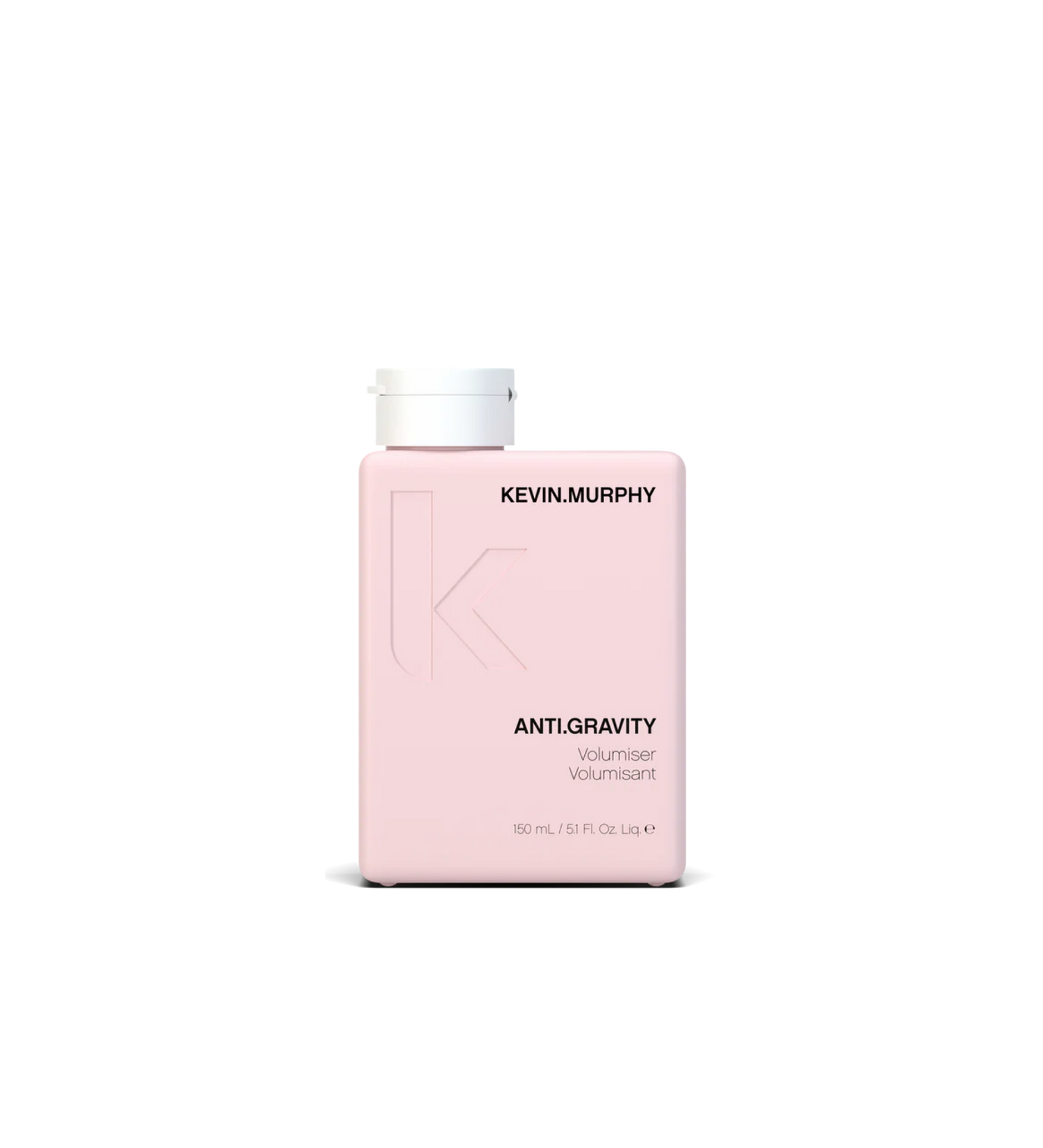 A bottle of **KEVIN.MURPHY ANTI.GRAVITY**, an oil-free volumiser and texturiser that enhances body and controls frizz for a weightless, long-lasting hold. The sleek, matte lavender packaging highlights its lightweight formula, perfect for creating fuller, gravity-defying styles.