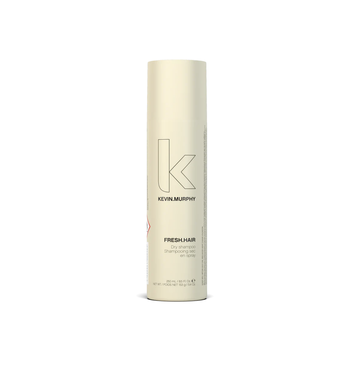 A can of **KEVIN.MURPHY FRESH.HAIR**, a revitalising dry shampoo that absorbs excess oil, removes odours, and adds volume for a freshly washed look. The sleek, matte white packaging reflects its lightweight formula, perfect for refreshing hair on the go.