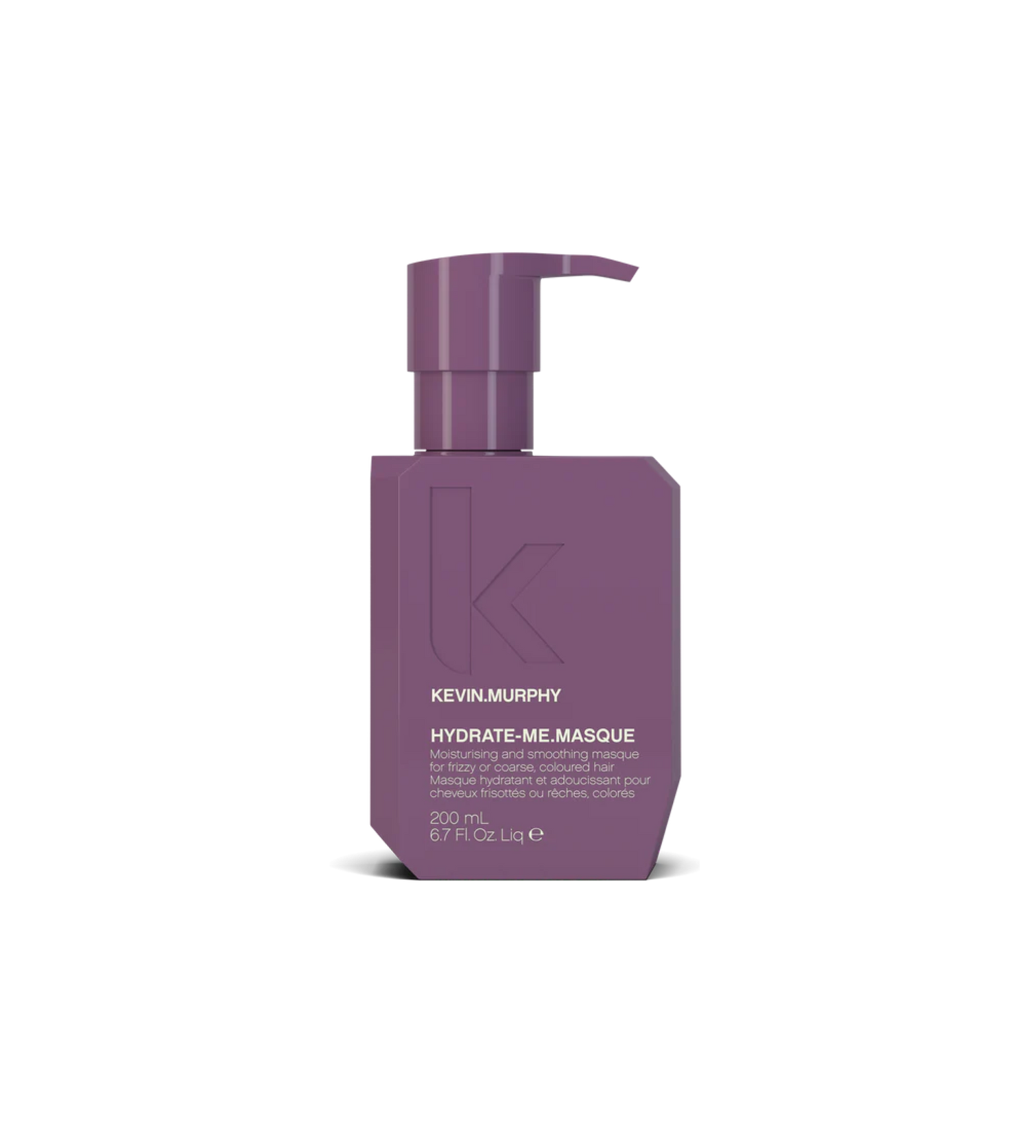A bottle of **KEVIN.MURPHY HYDRATE-ME.MASQUE**, a deeply hydrating and smoothing hair treatment designed to restore moisture and shine to dry, damaged, or brittle hair. Infused with Kakadu plum, shea butter, and evening primrose oil, this rich formula helps nourish, repair, and protect, leaving hair silky and revitalized.