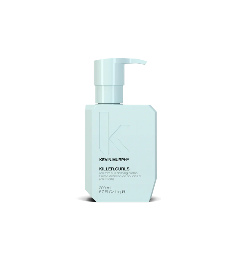 A bottle of **KEVIN.MURPHY KILLER.CURLS**, a leave-in curl-defining crème designed to hydrate, strengthen, and enhance curls while reducing frizz. Ideal for medium to coarse curly hair, it provides long-lasting definition, softness, and natural movement.