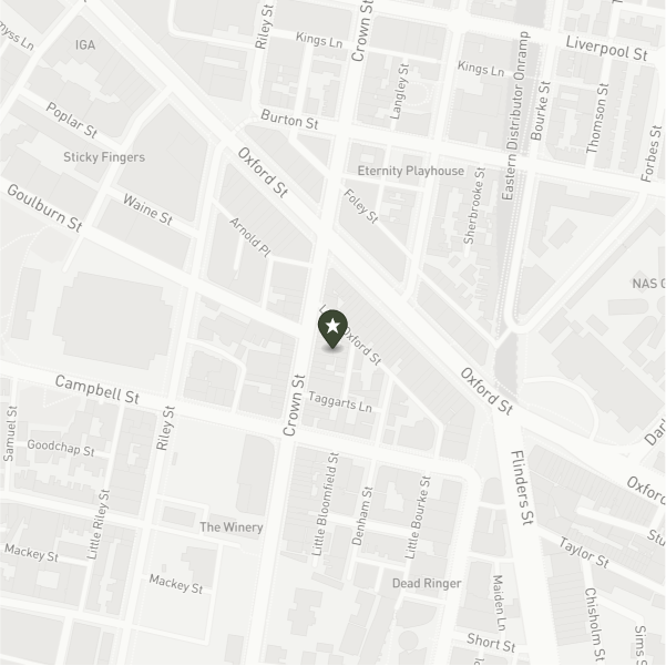 A screenshot of a map showing the location of Neighbourhood Salon in Darlinghurst, Sydney, near Surry Hills. The map highlights nearby streets and landmarks, making it easy to find the salon.