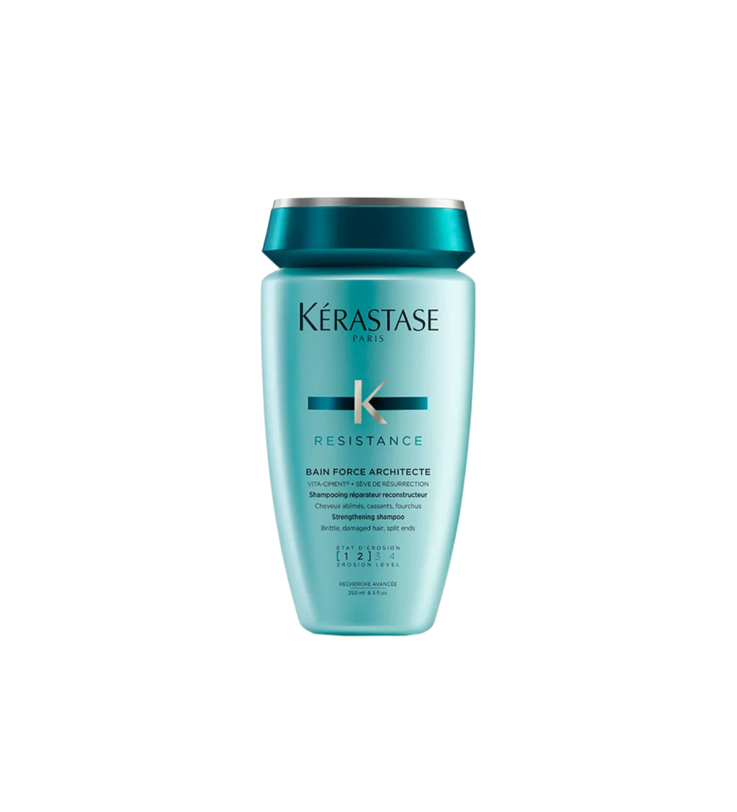  A bottle of **Kérastase Résistance Ciment Thermique**, a blow-dry primer designed to strengthen and protect damaged hair from heat styling. This lightweight, leave-in treatment helps prevent breakage while smoothing and fortifying hair for a sleek, healthy finish.